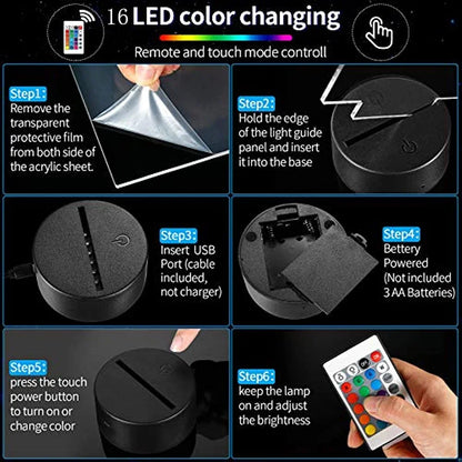 3D Illusion Stitch Night Light with Remote Control and Smart Touch